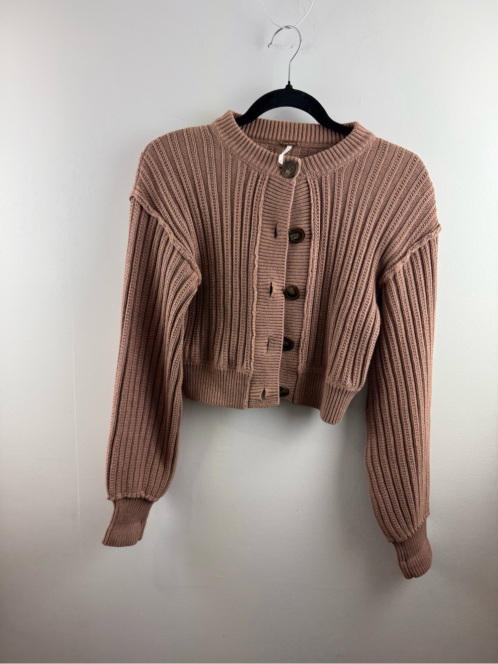 Free People All Yours Cropped Chunky Knit Cardigan Sweater Mocha Brown XS